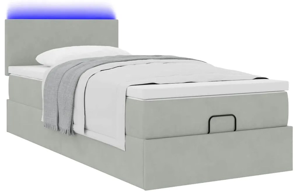 Estrutura cama otomana colchão 80x200 cm veludo cinzento claro