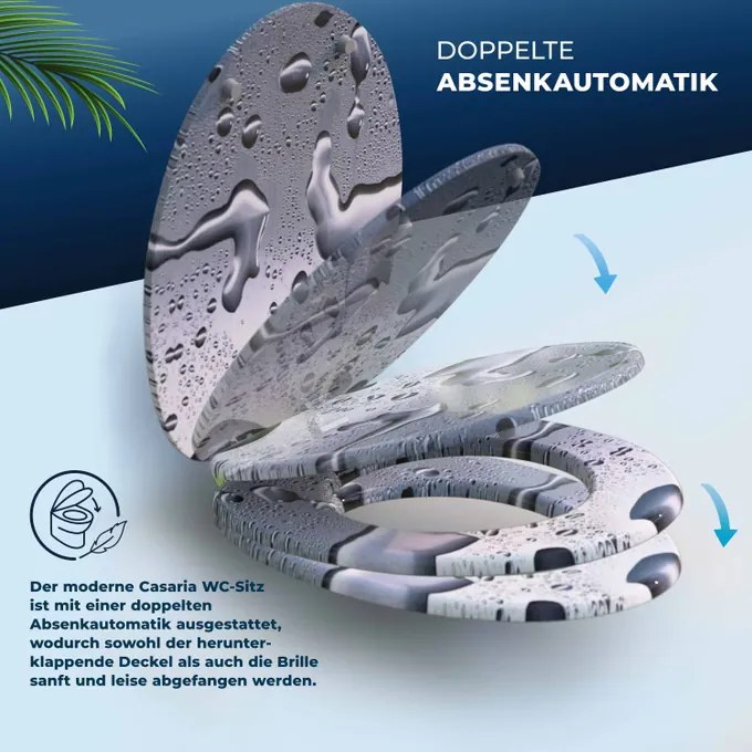 Assento sanitário Waterdrops com descida automática 45,7 x 38 cm Cinzento + Antracite