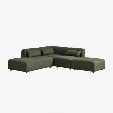 Sofá Modular De Canto Em 3 Peças Com Chaise Longue À Esquerda E Puff Fogler Tecido Pele De Borrego Verde Sálvia - Sklum