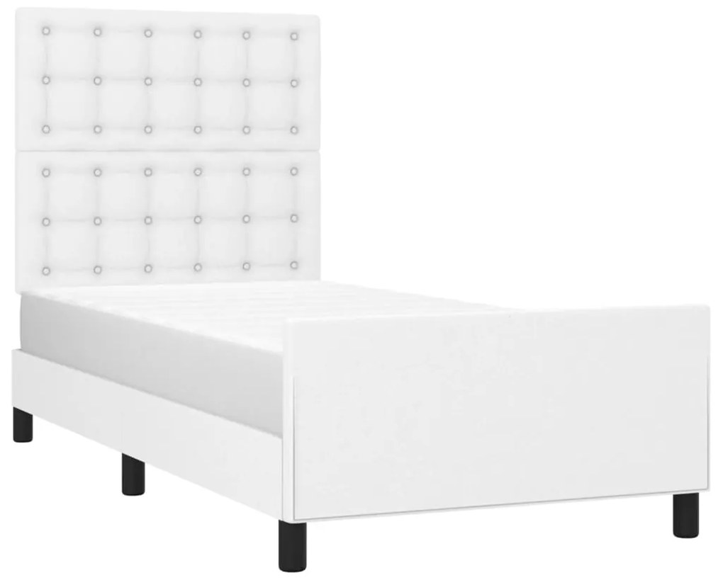 Estrutura de cama c/ cabeceira couro artificial 90x190cm branco