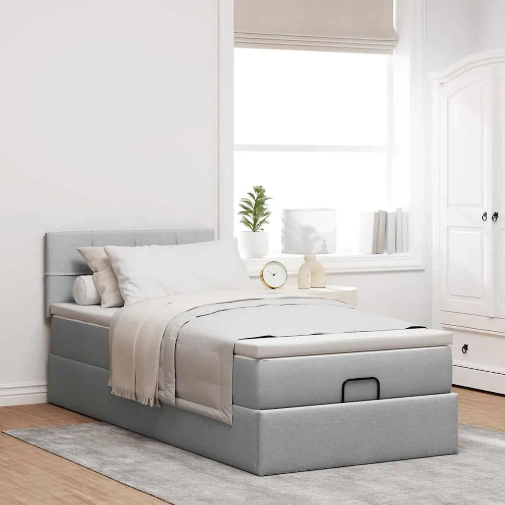 Estrutura cama otomana colchão 90x190 cm tecido cinzento claro