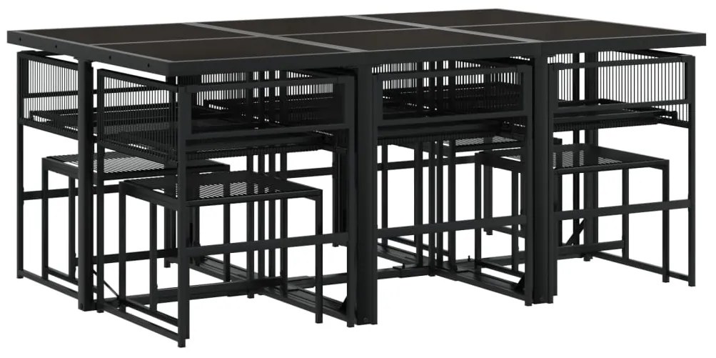 11 pcs conjunto de jantar p/ jardim c/ almofadões vime PE preto