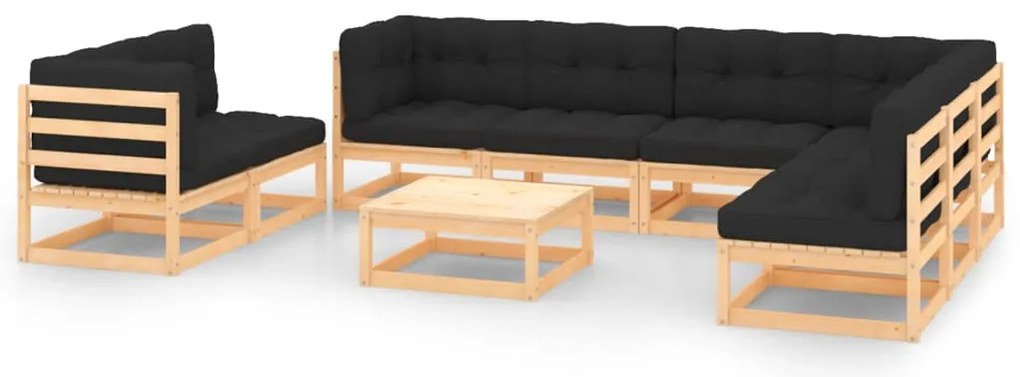 9 pcs conjunto lounge de jardim c/ almofadões pinho maciço
