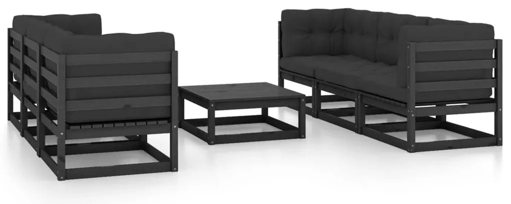 7 pcs conjunto lounge de jardim c/ almofadões pinho maciço