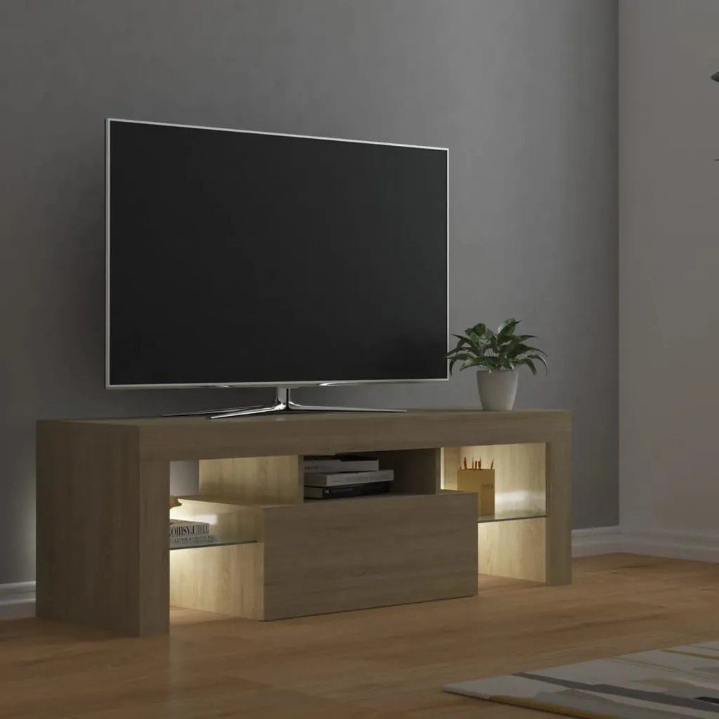 Móvel de TV com luzes LED 120x35x40 cm carvalho sonoma