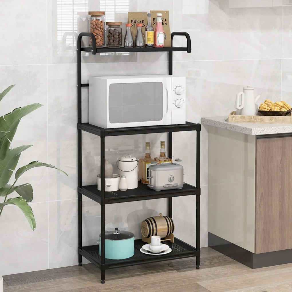 Estante de cozinha com 4 níveis para micro-ondas com estrutura metálica 60 x 34 x 136 cm Preto