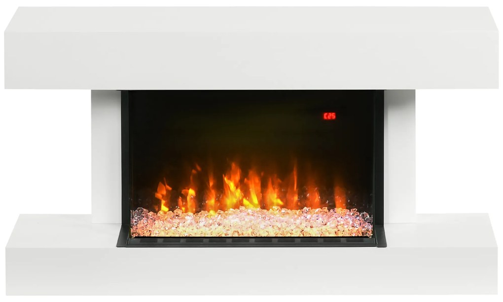 HOMCOM Lareira Elétrica 1000W/2000W com Temperatura Ajustável Temporizador para Ambientes de 15-25 m² 98x27x54,5 cm Branco