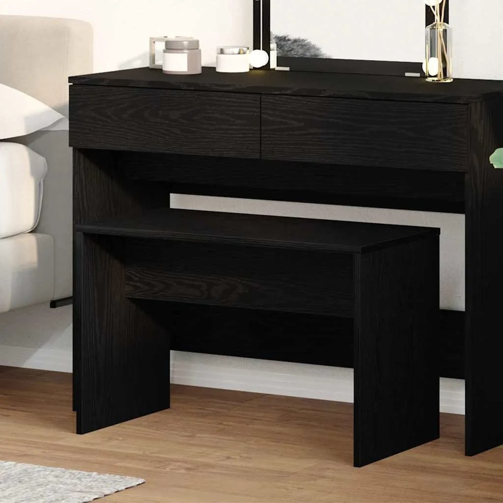 Banqueta de Toucador Carvalho Preto 70x35x45 cm Madeira de Engenharia