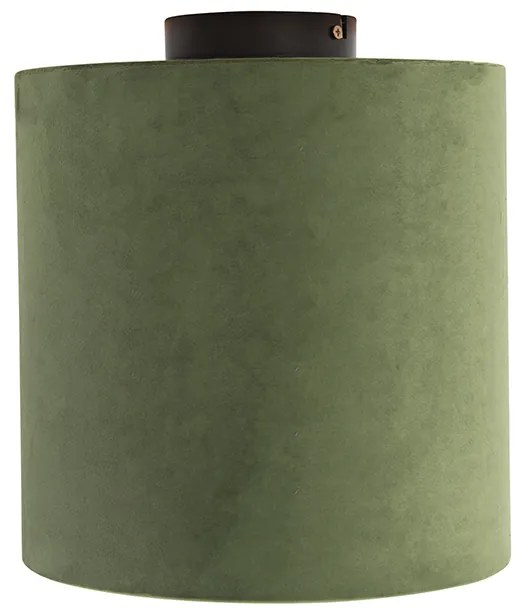 Candeeiro de teto com abajur em veludo verde com dourado 25 cm - Combi preto Country / Rústico