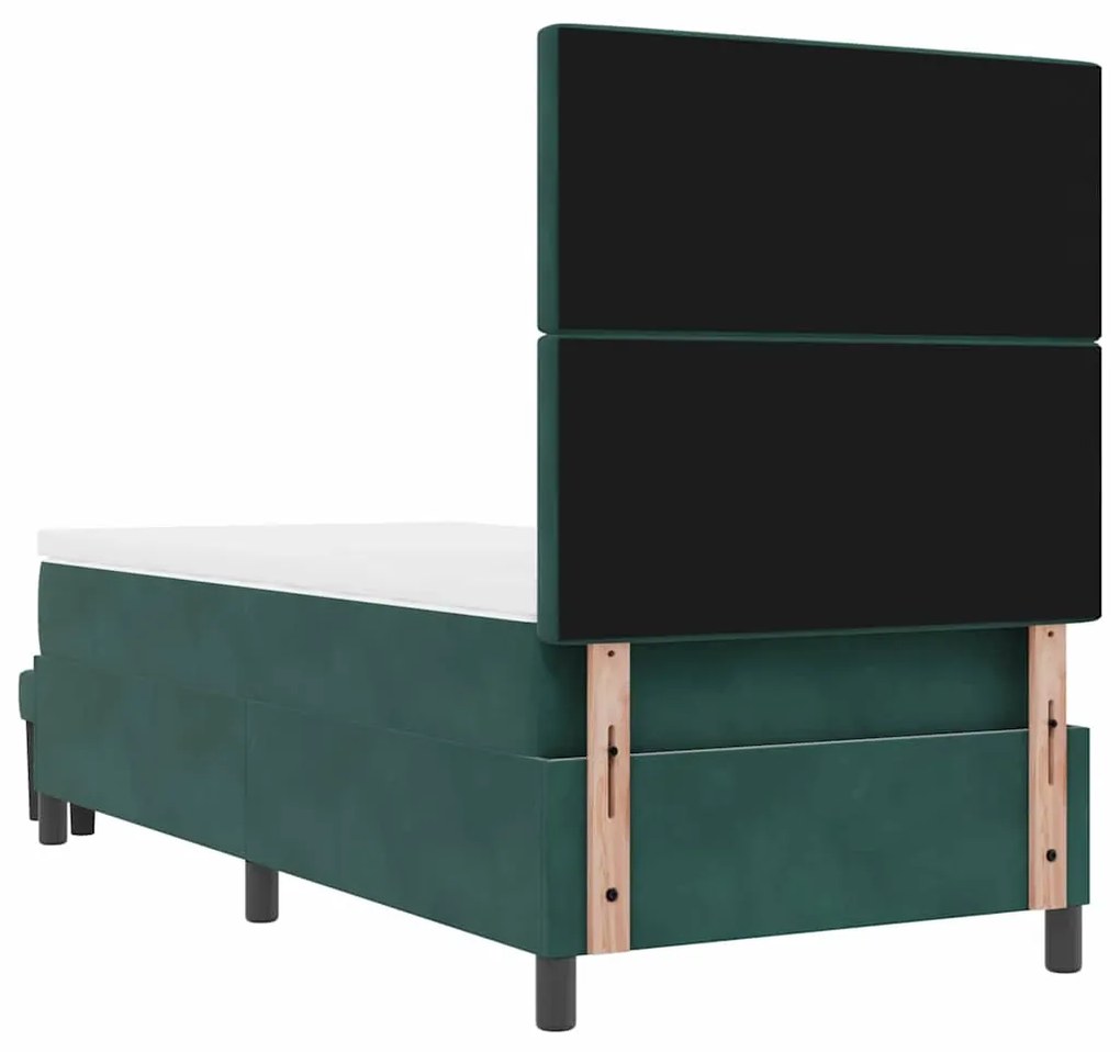 Cama Box Spring com Colchão e Banco Verde Escuro 90x190 cm Veludo