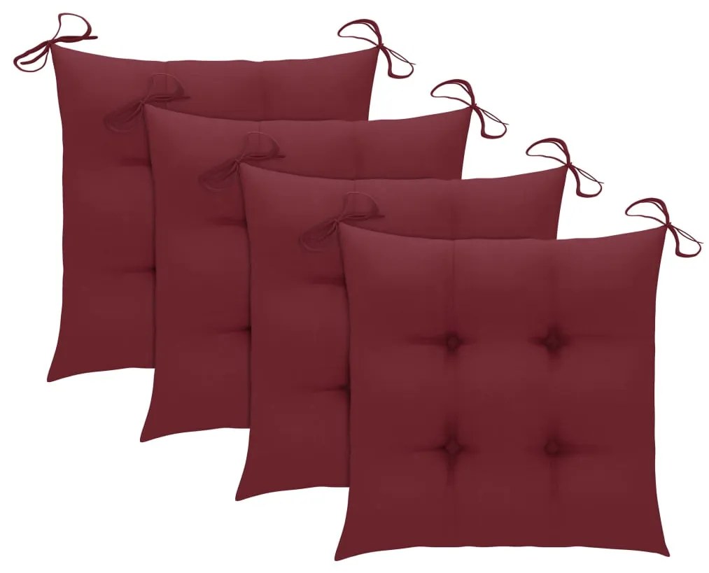 Cadeiras jardim c/ almofadões vermelho tinto 3 pcs teca maciça