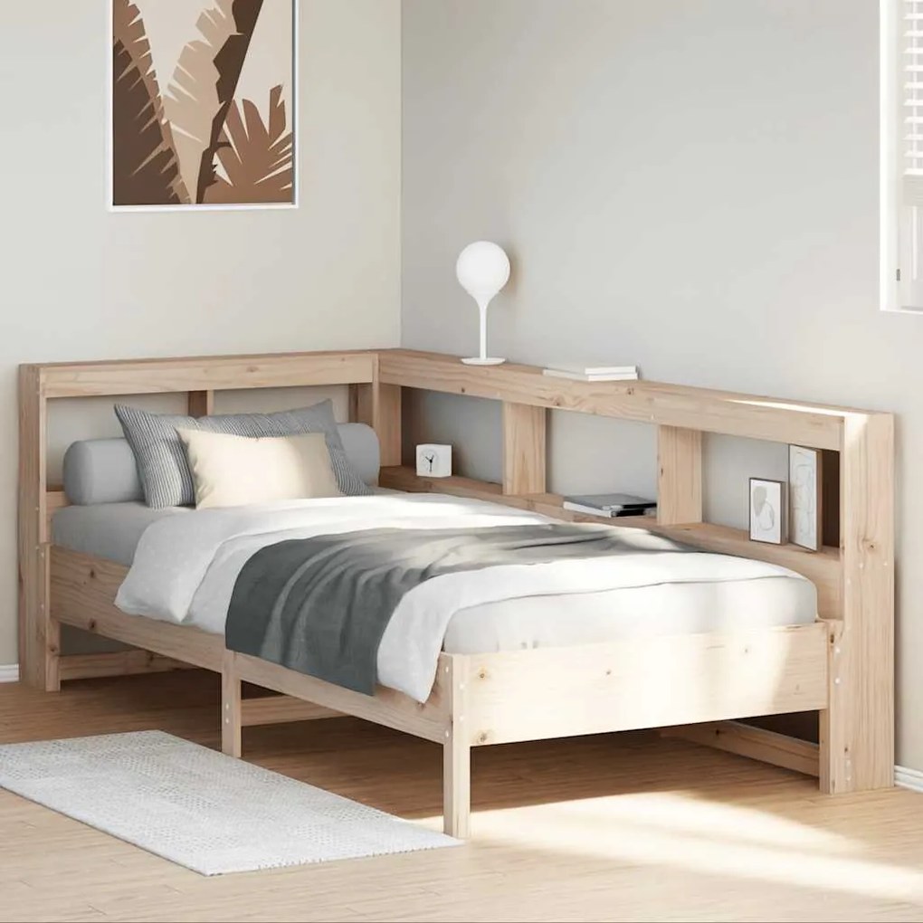 vidaXL Cama com estante sem colchão 90x190 cm pinho maciço
