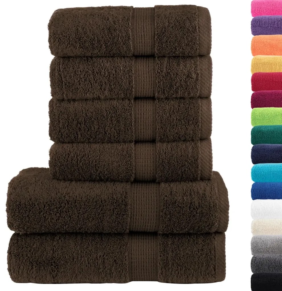 6pcs Conjunto toalhas banho premium SOLUND 600 gsm castanho