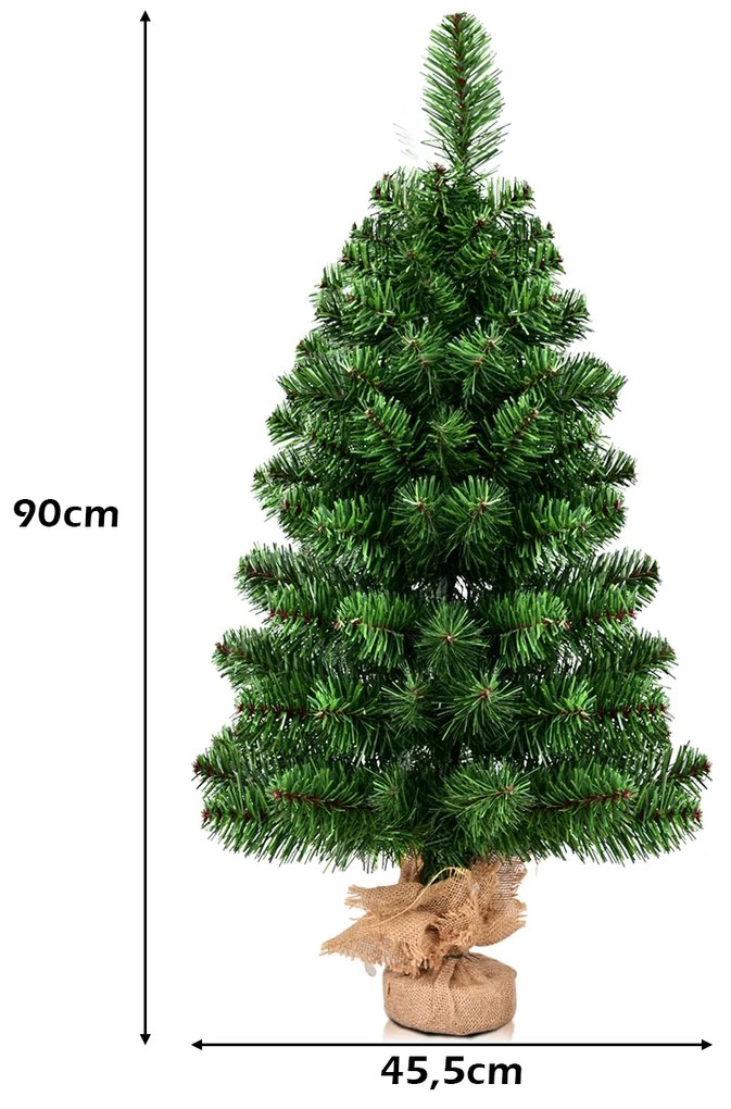 Árvore de Natal  artificial de 90 cm fácil de montar com folhas de PVC Ramos Suporte metálico e base de cimento Verde