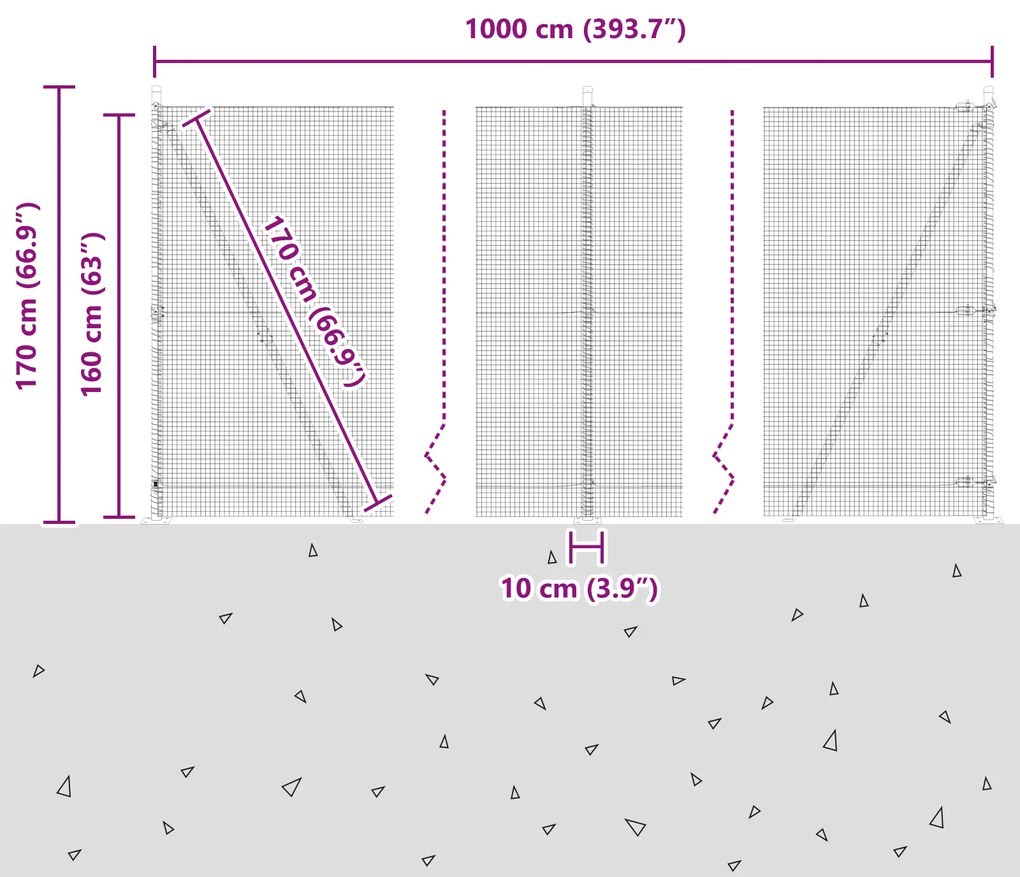 Cerca de Fio Soldado com 7 Postes com Flange 1,6x10 m de Aço Galvaniza