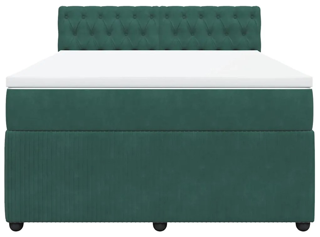Cama com molas/colchão 140x190 cm veludo verde-escuro