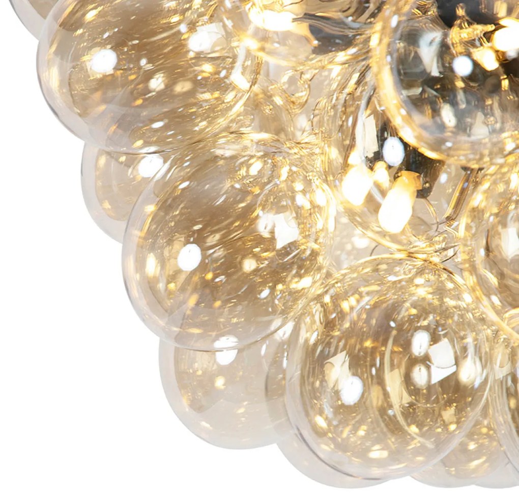 Candeeiro de suspensão Art Deco preto com vidro âmbar 8-luzes - Uvas Art Deco