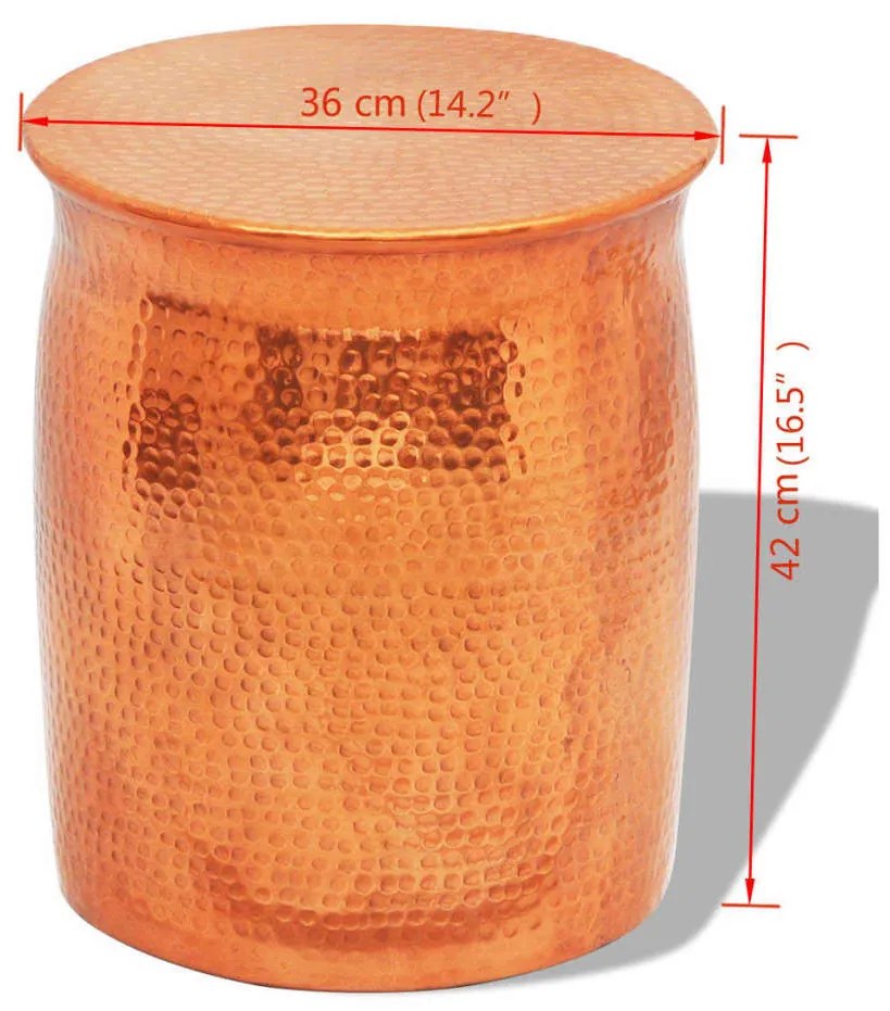 Banco/mesa de apoio em alumínio martelado, cor de latão/cobre