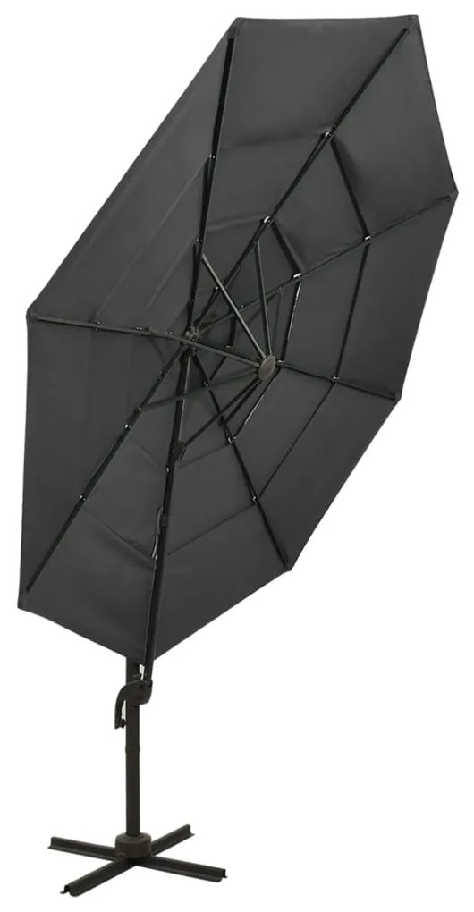 Guarda-sol de jardim 4 camadas c/ poste alumínio 3x3m antracite