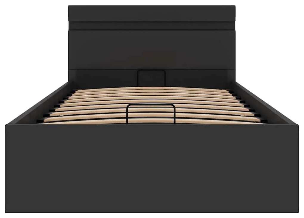 Cama hidráulica c/ arrumação LED 90x200cm couro artifi. preto