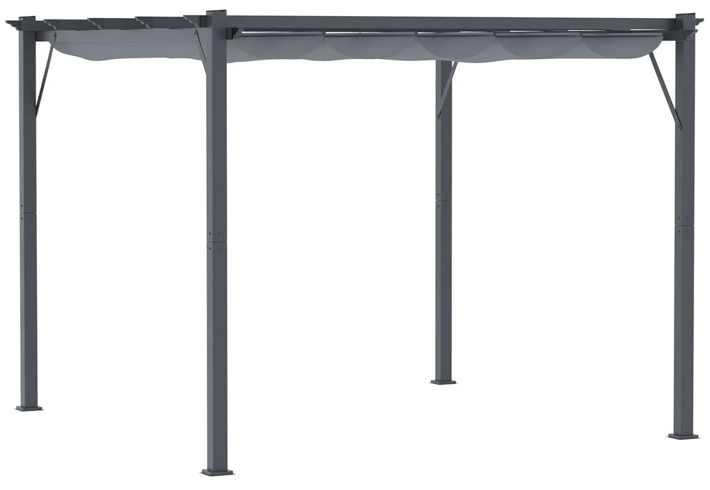 Pérgola de Jardim 300x300x223 cm com Toldo de Poliéster Retrátil e Estrutura de Alumínio para Exterior Pátio Cinzento