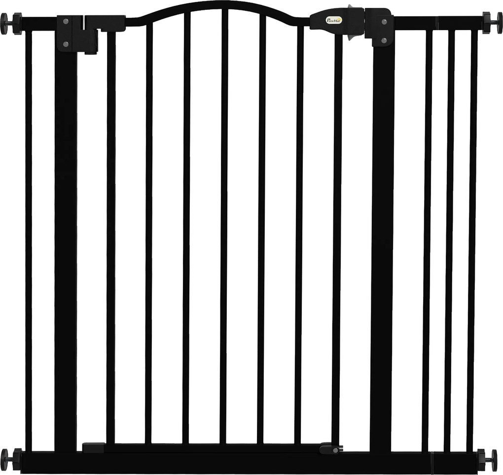 Barreira de Segurança para Cães com Largura Ajustável 74-80 cm e Extensões para Escadas e Portas Preto