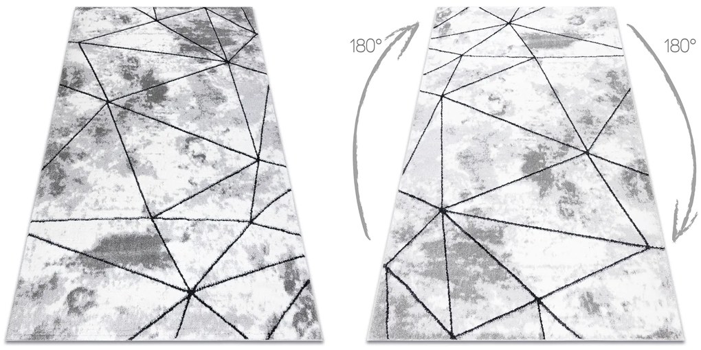 Tapete moderno COZY Polygons, geométrico, triângulos - Structural dois níveis de lã cinzento