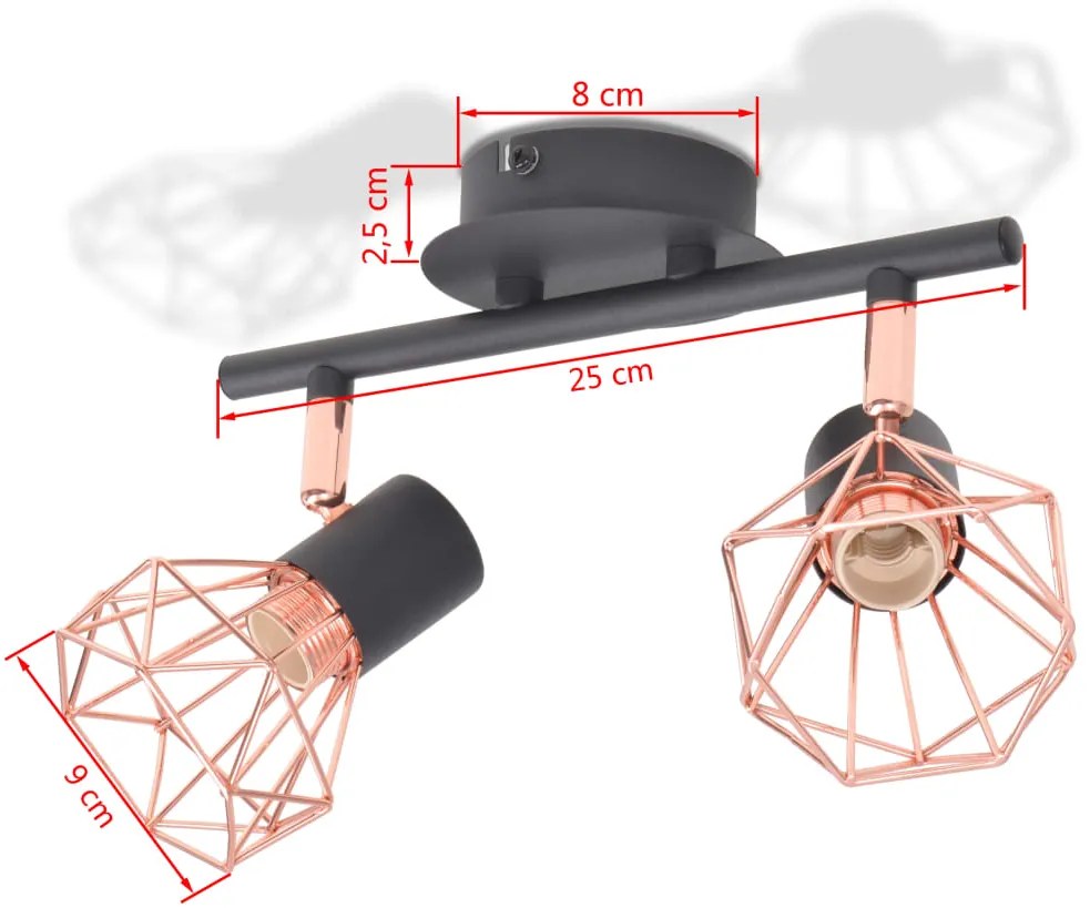 Candeeiro de teto com 2 lâmpadas filamentos LED 8 W