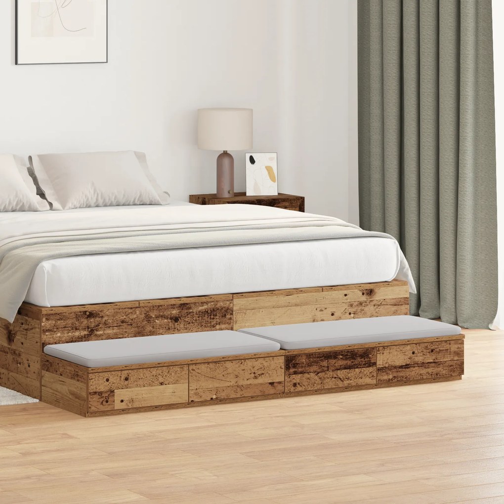 Camas com Gavetas vidaXL em Madeira Antiga 135x36,5x16,5 cm em Madeira de Engenharia