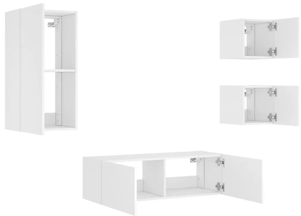 4 pcs móveis de parede para TV com luzes LED branco