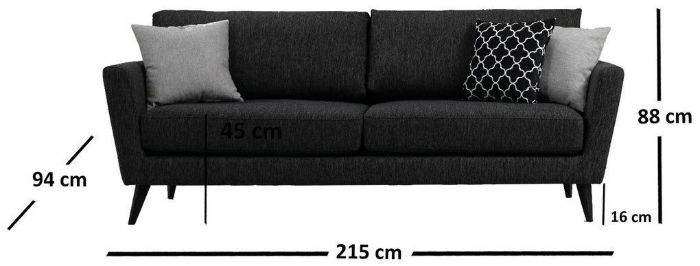 Sofá de 3 Lugares Mayorka – Cinzento Escuro – 215x94x88 cm