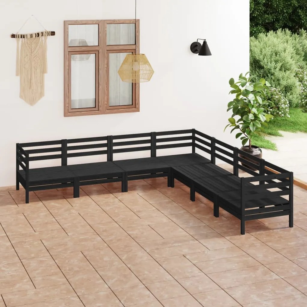 vidaXL 7 pcs conjunto lounge de jardim pinho maciço preto