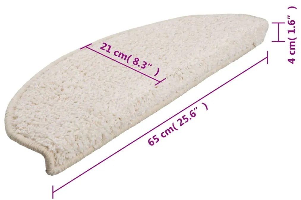 Tapetes de escada 15 pcs 65x21x4 cm branco