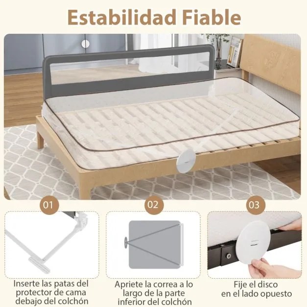 Grade de cama para crianças 180 CM dobrável e desmontável com cobertura removível Malha respirável Barra transversal de metal respirável Cinza