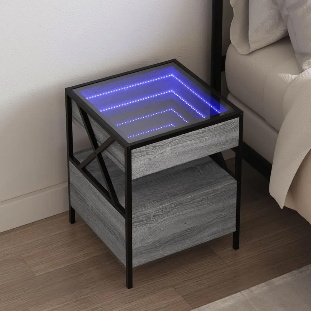 Mesa de cabeceira c/ LED Infinity 40x40x51 cm cinzento sonoma