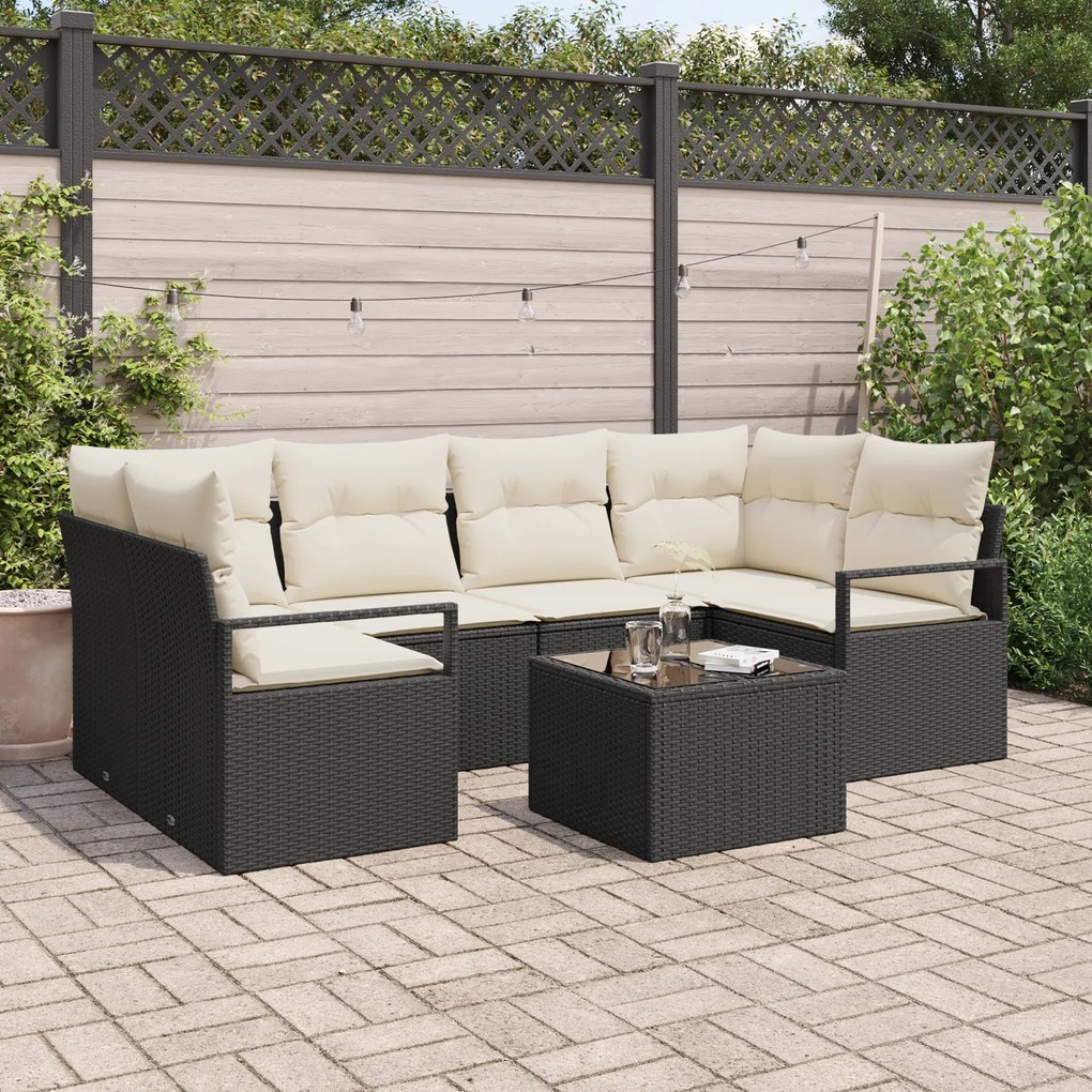Conjunto de Sofá de Jardim com Almofadas vidaXL 7 Peças Preto Rattan Sintético
