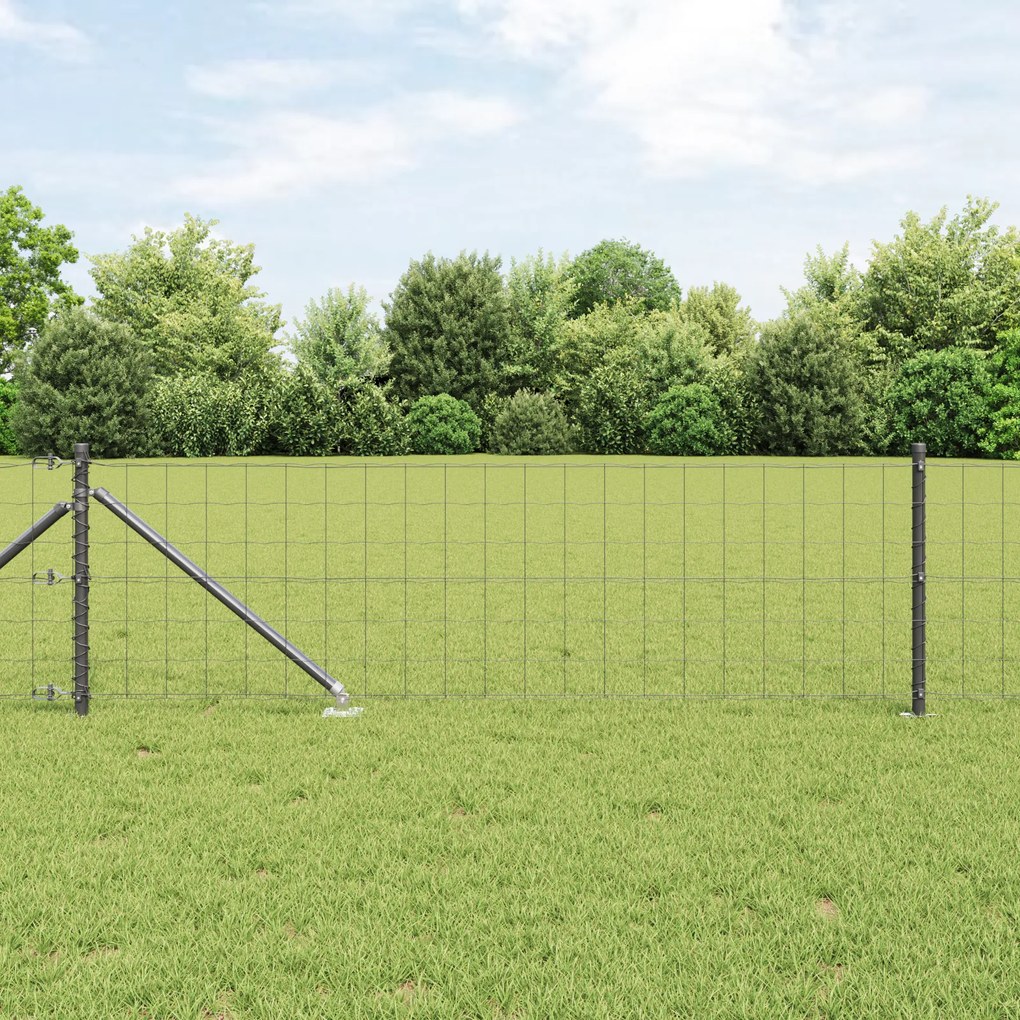 Cerca Euro com 7 Posts Pontiagudos 0.6x10 m Aço Galvanizado Cinza