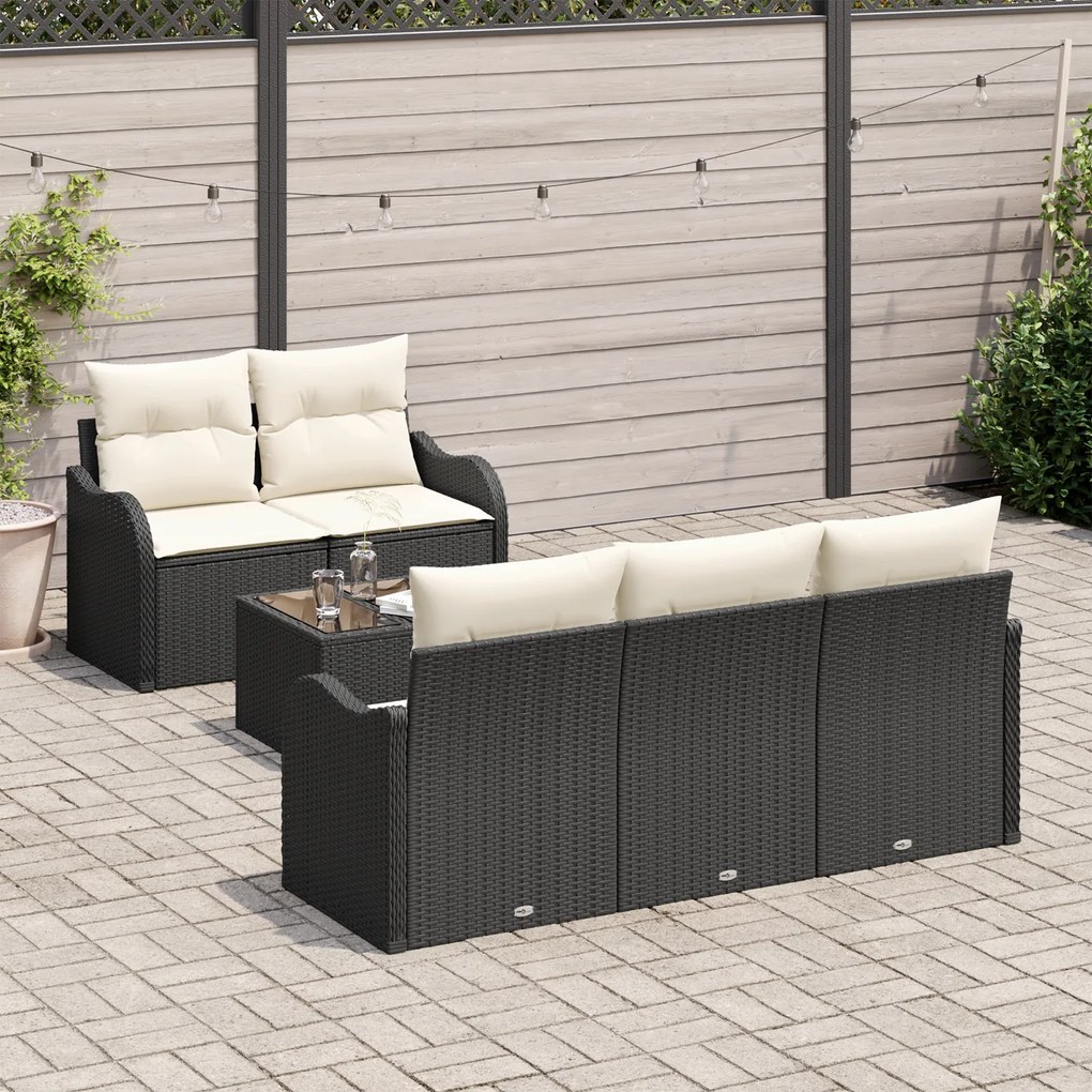 Conjunto de Sofá de Jardim vidaXL 6 peças com Almofadas Preto Vime PE,