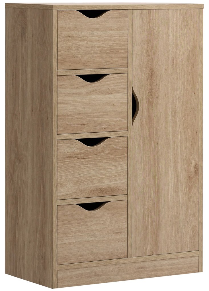 HOMCOM Armário de Sala de Estar Aparador Auxiliar com 4 Gavetas 1 Armário e Prateleira Inferior 54x29x83cm Carvalho | Aosom Portugal