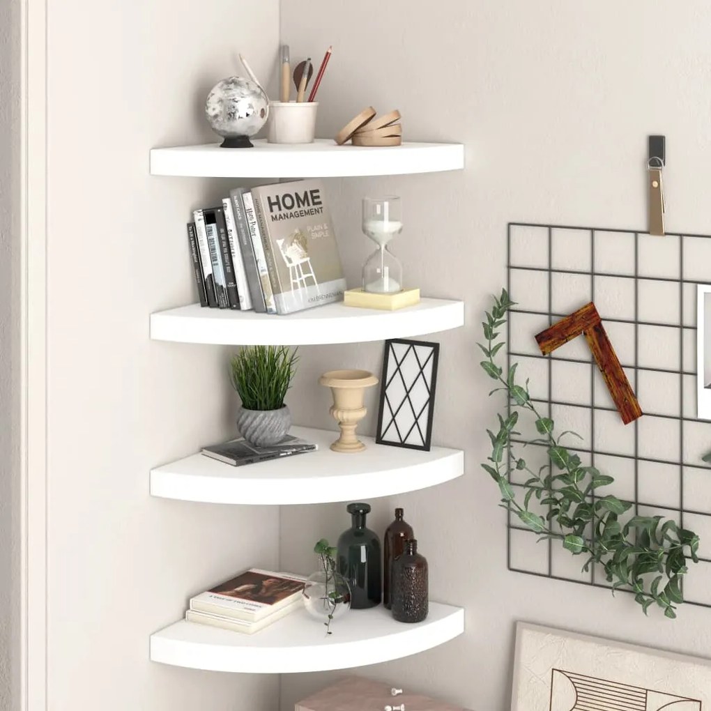 323918 vidaXL Prateleiras de canto suspensas 4 pcs 35x35x3,8 cm MDF branco