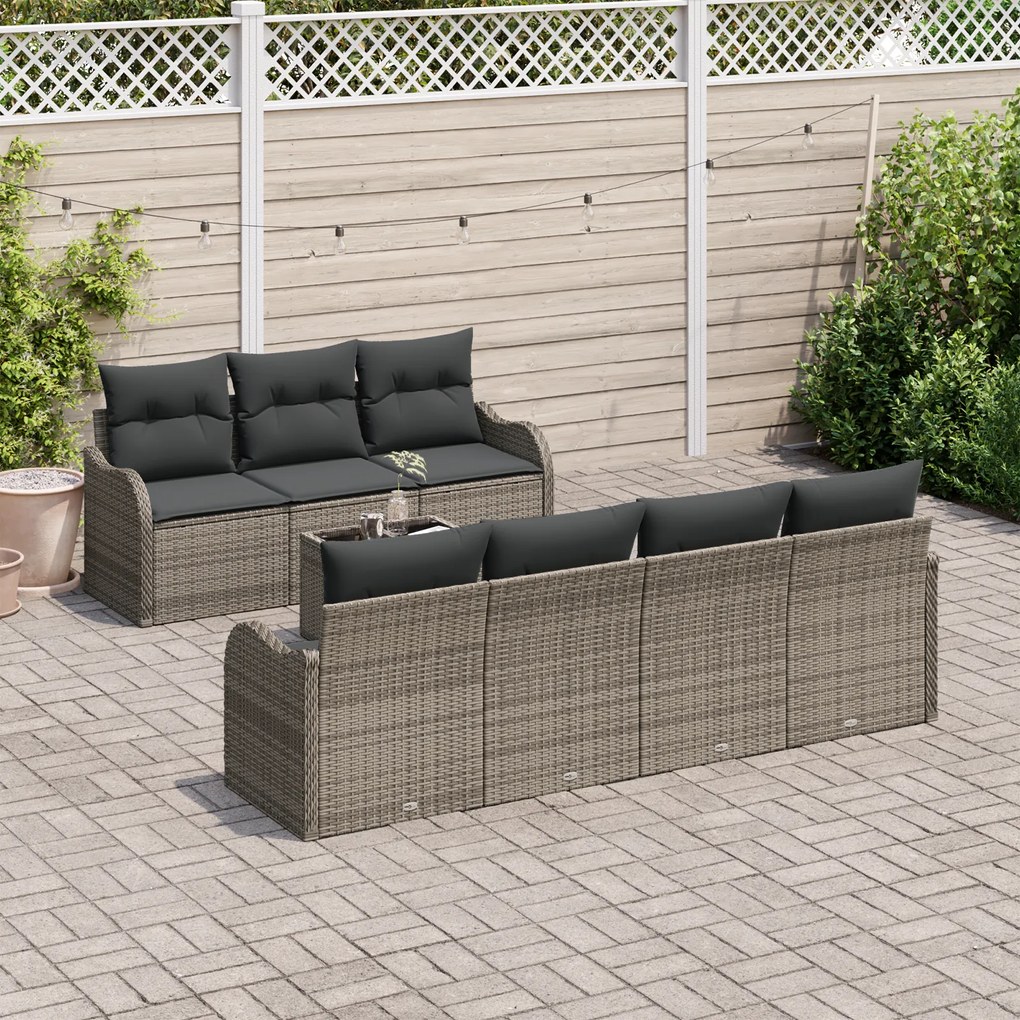 Conjunto de Sofá de Jardim de 8 Peças com Almofadas Cinza Vime Sintéti