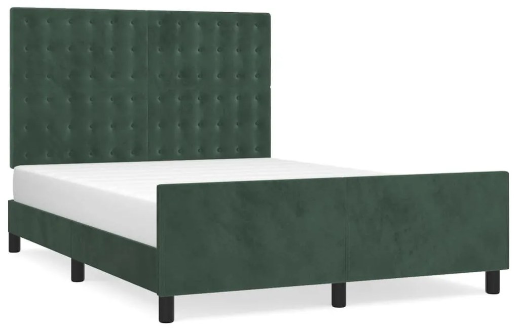 Estrutura de cama c/ cabeceira 140x190 cm veludo verde-escuro