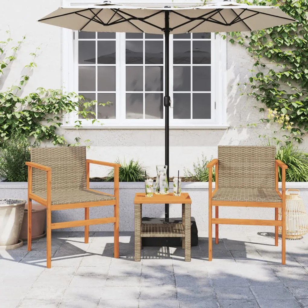 Cadeiras de jardim 2 pcs vime PE/madeira maciça bege