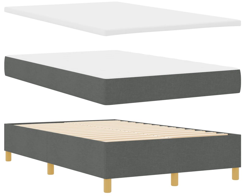 Cama Box Spring com Colchão e Banco Cinza Escuro 120x190 cm Tecido