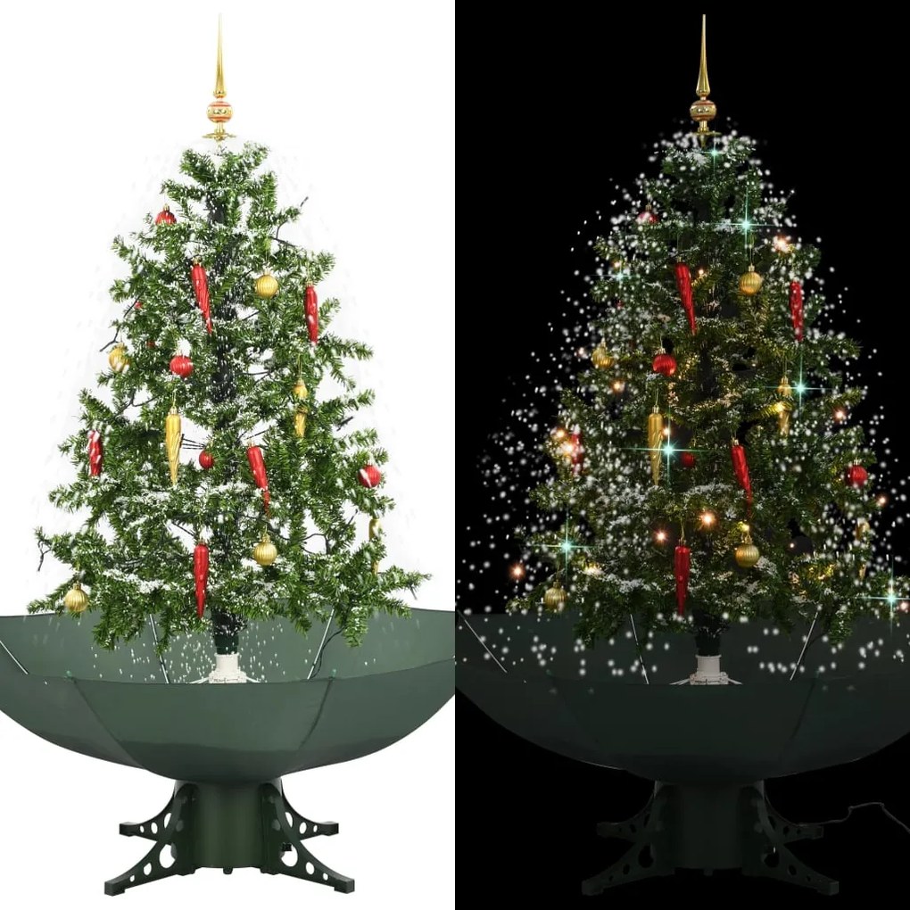 vidaXL Árvore de Natal com neve base formato guarda-chuva 140 cm verde