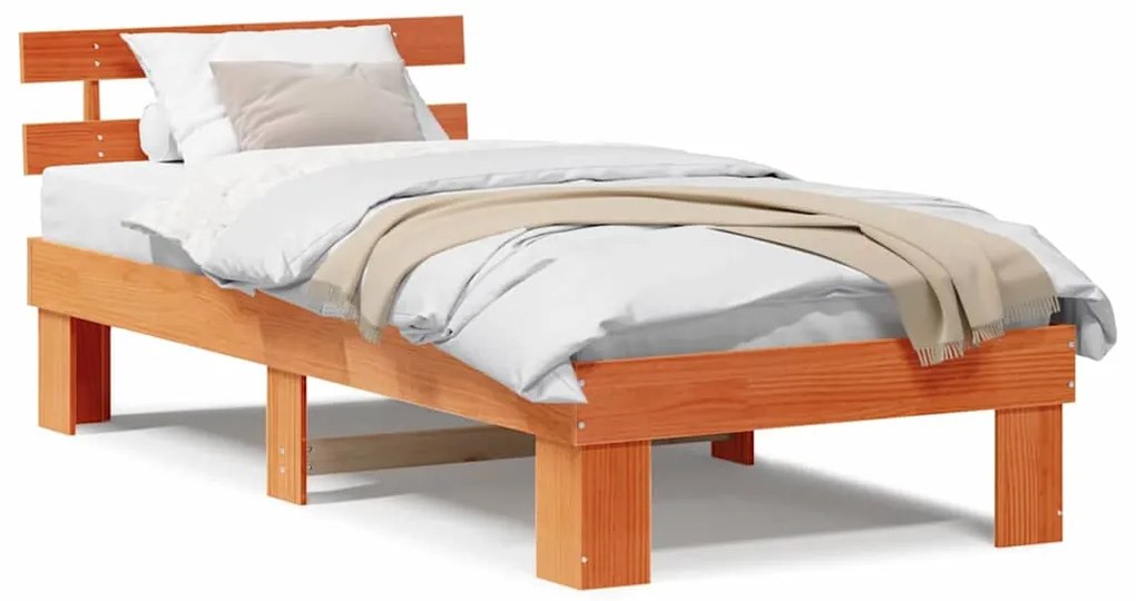 Estrado de Cama com Cabeceira Castanho Encerado 90x200 cm Madeira Maci