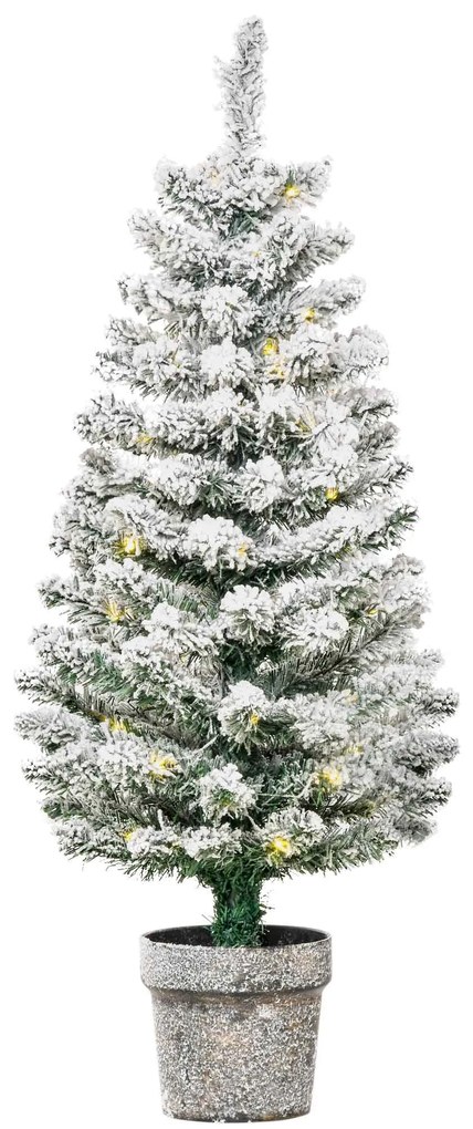 Árvore de Natal Pequena Artificial Ø40x90cm com Luzes LED 116 Ramas Vaso Desmontável e Suporte de Metal Decoração de Natal para Interior Verde e Branc