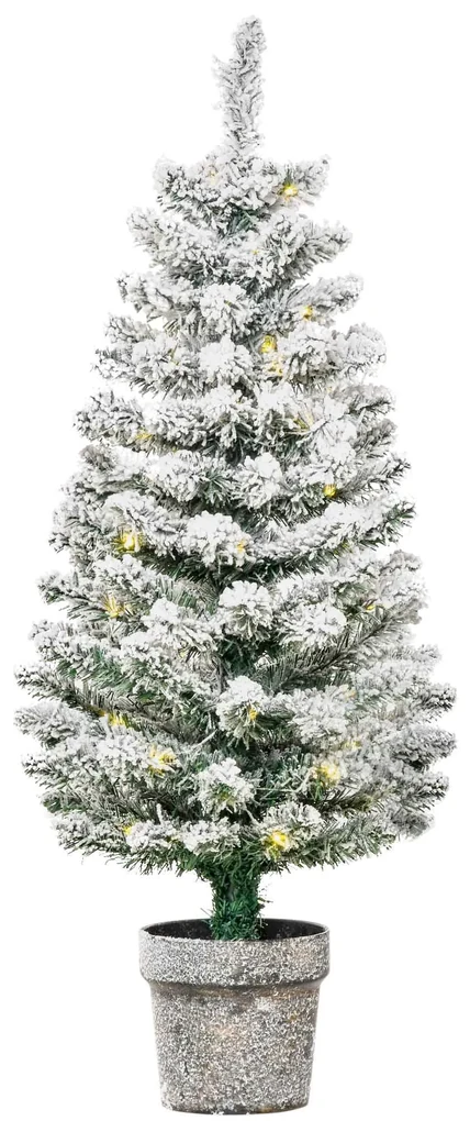 HOMCOM Árvore de Natal Pequena Artificial Ø40x90cm com Luzes LED 116 Ramas  Vaso Desmontável e Suporte de Metal Decoração de Natal para Interior Verde  e Branco - Homcom