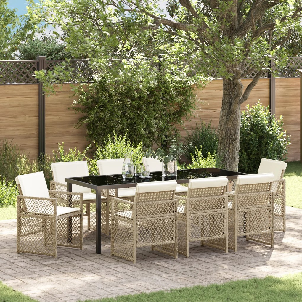 Conjunto de Jantar de Jardim vidaXL de 9 Peças com Almofadas Bege em Vime