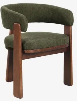 Pack De 2 Cadeiras De Jantar Com Braços Estofadas E Em Madeira De Carvalho Carbalis Carvalho Escuro Castanho & Tecido Verde Azeitona Intenso - Sklum
